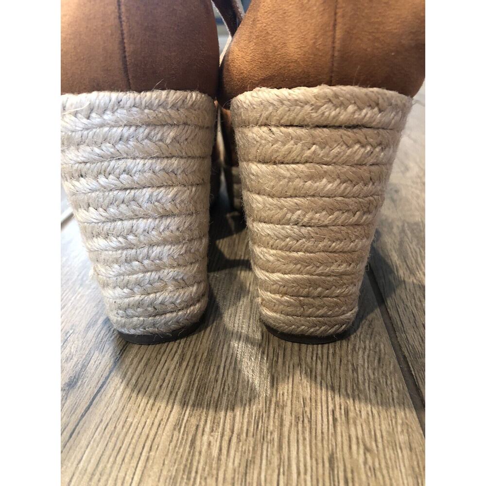 Espadrille Wedge Sz 10 Caramel‎ Brown Ankle Strap Sandal 3.5” Heel 1.5” platform - Picture 5 of 12